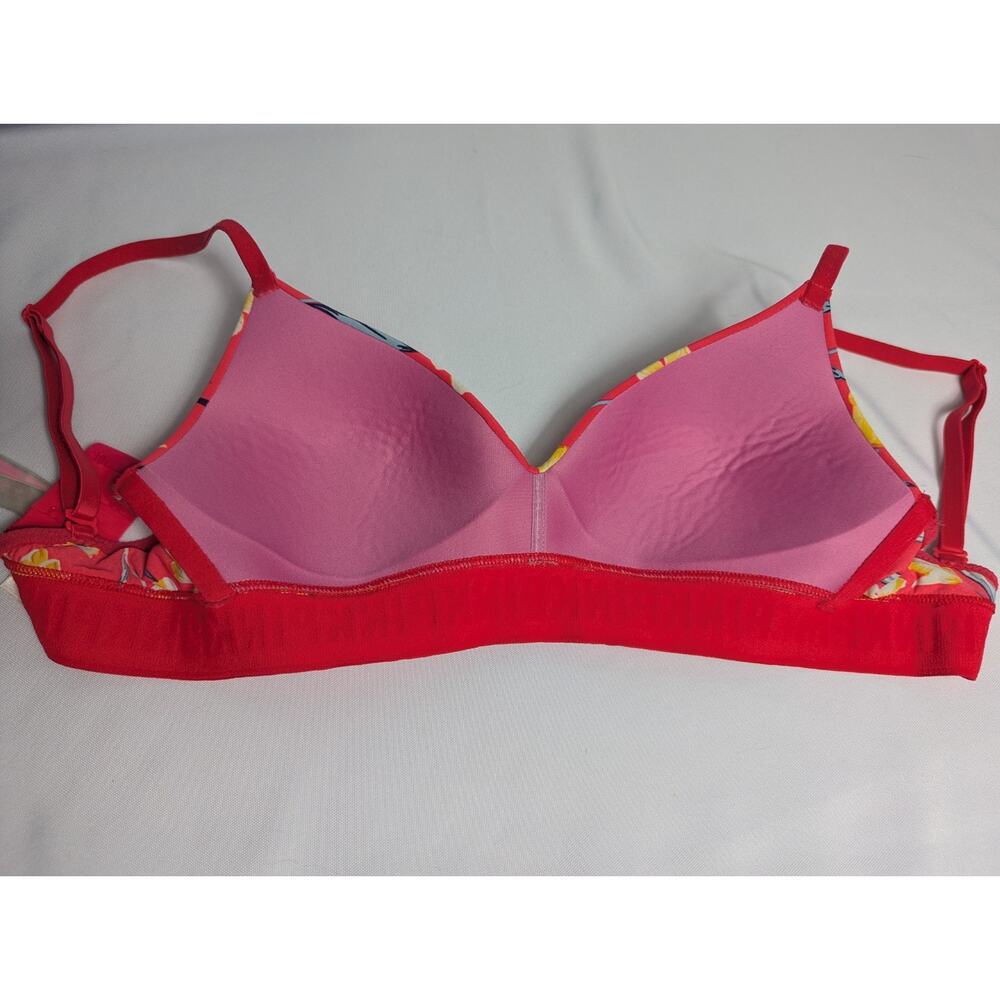 Pink Victorias Secret Wear Everywhere Wireless Lightly Lined Red Floral Bra 32C - Picture 4 of 8